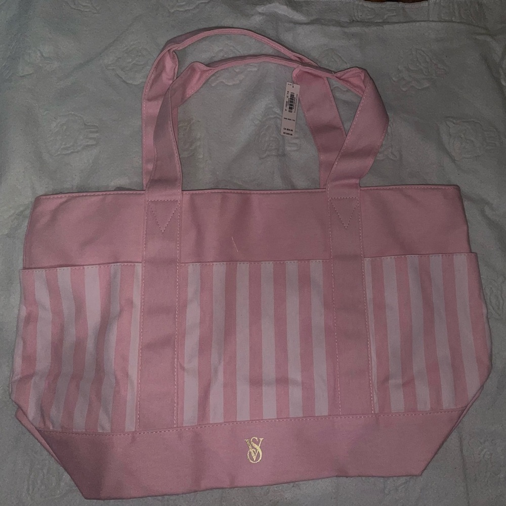 Victorias Secret Pink Striped Tote Bag